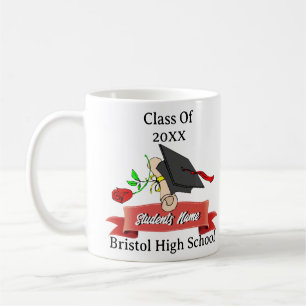 Personalised Graduation Gift Cap Diploma Red Rose Coffee Mug