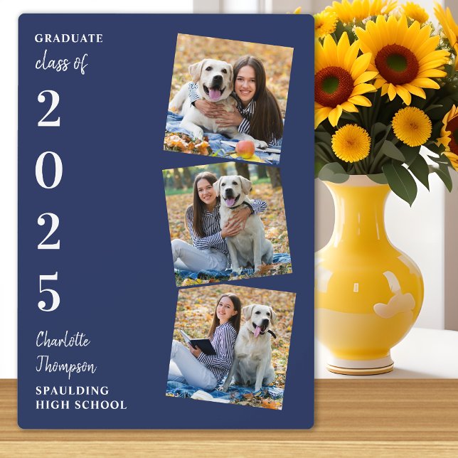 Personalised Graduation Keepsake Navy Blue 3 Photo Plaque (Creator Uploaded)