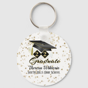 Personalised Graduation Party Black Gold Key Ring