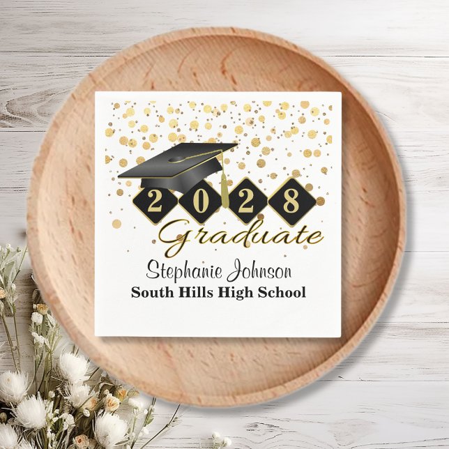 Personalised Graduation Party Black & Gold Napkin (Personalized Graduation Party Black & Gold Napkins)