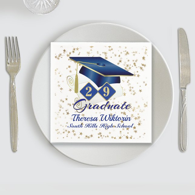 Personalised Graduation Party Blue & Gold 20XX Napkin (Personalized Graduation Party Blue & Gold Napkins)