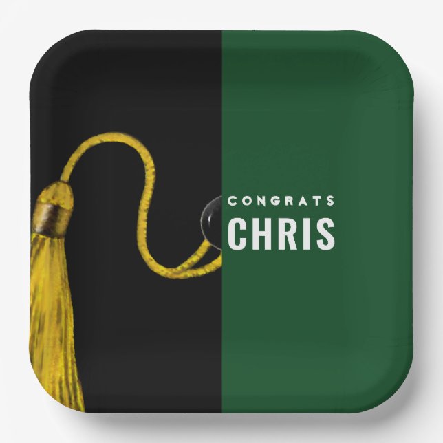 Personalised Graduation Party Green Paper Plates (Front)