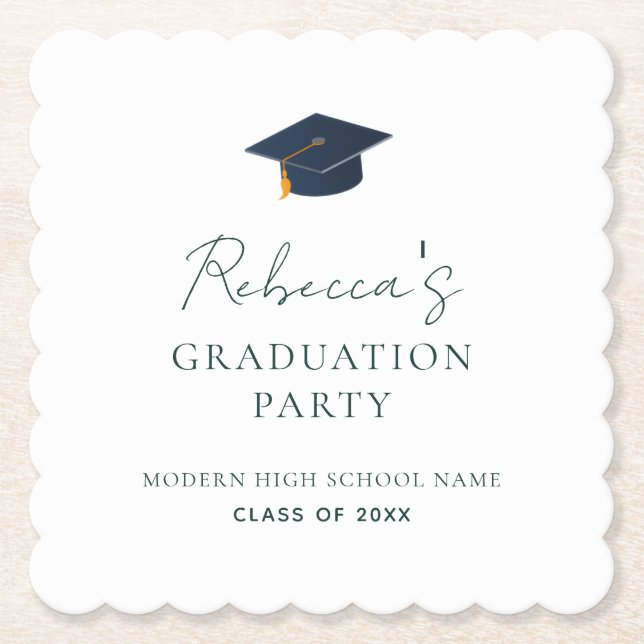 Personalised Graduation Party Modern Typography Paper Coaster (Front)