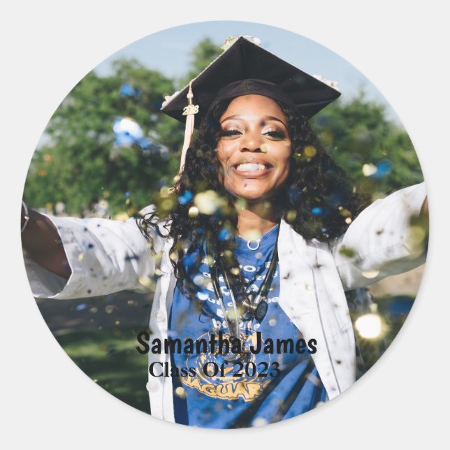 Personalised Graduation Photo and Name  Classic Round Sticker (Front)