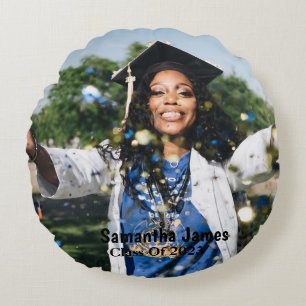 Personalised Graduation Photo and Name  Round Cushion