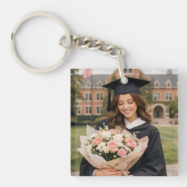 Personalised Graduation Photo Button Key Ring (Front)