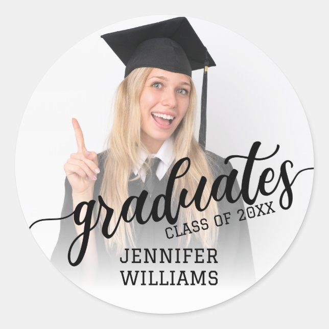 Personalised Graduation Photo Graduates Party Classic Round Sticker (Front)