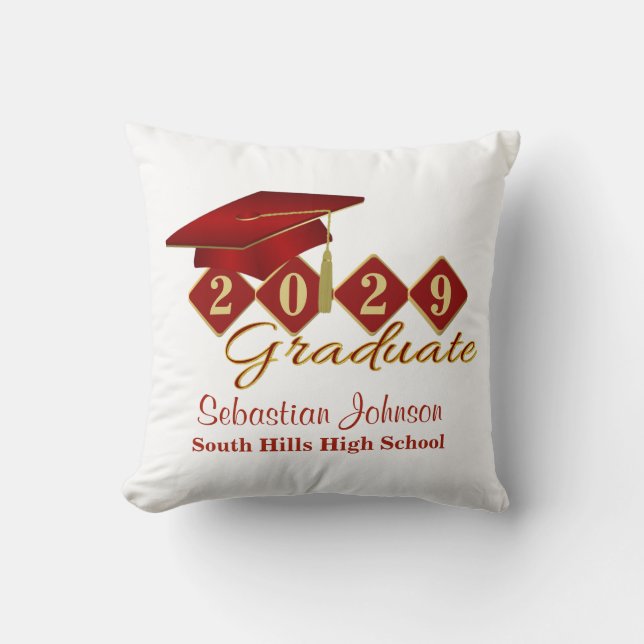 Personalised Graduation Red & Gold Cushion (Front)