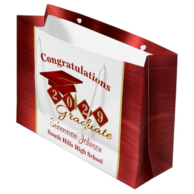 Personalised Graduation Red & Gold Large Gift Bag (Front Angled)