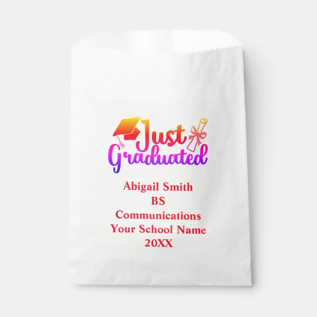 Personalised Graduation Red, Orange Purple  Favour Bags (Front)