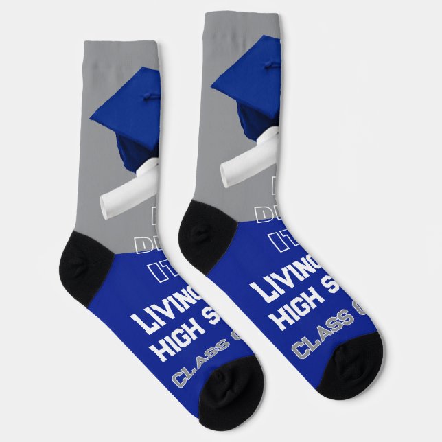 Personalised Graduation Socks - Royal Blue & Grey (Right)