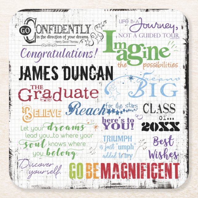 Personalised Graduation Word Art Square Paper Coaster (Front)