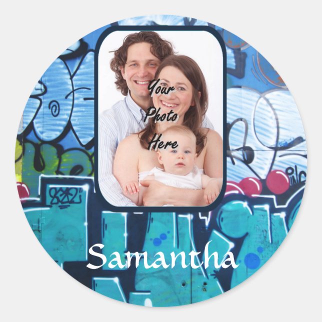 Personalised graffiti classic round sticker (Front)