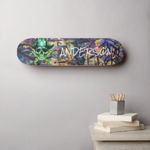 Personalised Graffiti Green Pirate Skull  & Cross  Skateboard