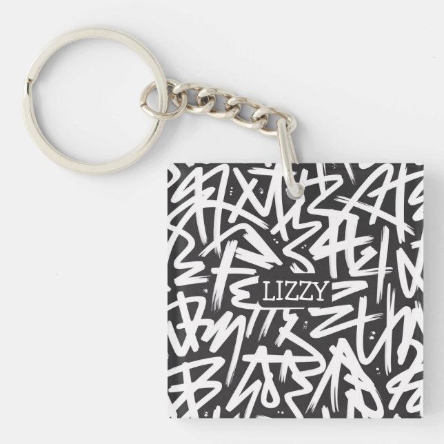 Personalised Graffiti Name Pattern — Custom Urban Key Ring (Front)