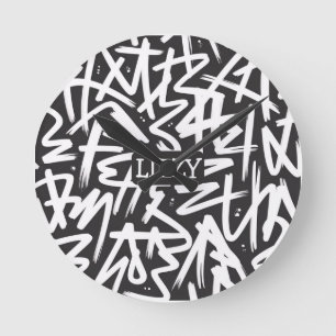 Personalised Graffiti Name Pattern — Custom Urban Round Clock