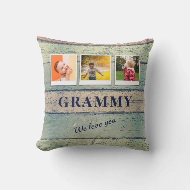 Personalised Grammy Grandchildren 3 Photo Collage Cushion (Front)