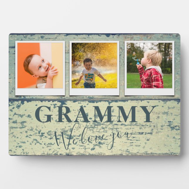 Personalised Grammy Grandchildren 3 Photo Collage  Plaque (Front)