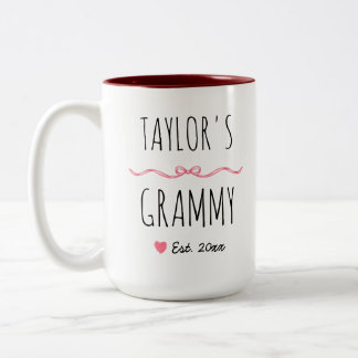 Personalised Grammy Pink Bow Name and Est. Year Two-Tone Coffee Mug