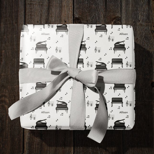 Personalised Grand Piano and Music Notes Pattern Wrapping Paper (Creator Uploaded)