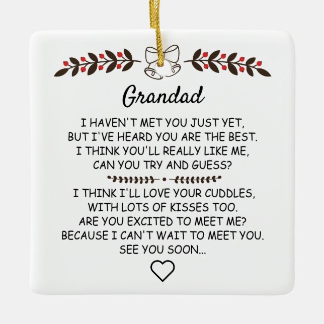 Personalised Grandad To Be from Bump Christmas Ceramic Ornament (Front)