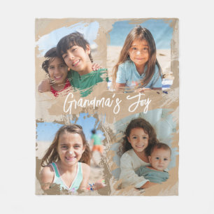 Personalised Grandma 4 Photo Grandkids Gift Fleece Blanket