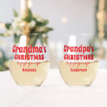 Personalised Grandma and Grandpa Christmas Stemless Wine Glass<br><div class="desc">Personalised Grandma and Grandpa Christmas wine glass</div>