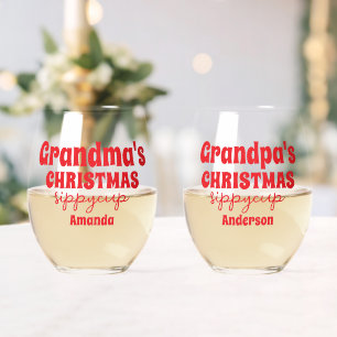 Personalised Grandma and Grandpa Christmas Stemless Wine Glass