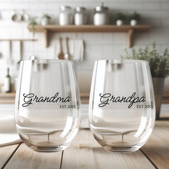 Personalised Grandma And Grandpa  Stemless Wine Glass (Creator Uploaded)