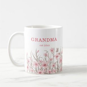 Personalised Grandma and Year Pink Wildflower Coffee Mug