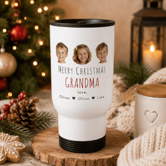 Personalised Grandma Christmas Gift 3 Photo Travel Mug