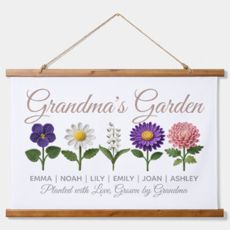 Personalised Grandma Crochet Style Birth Flower Hanging Tapestry