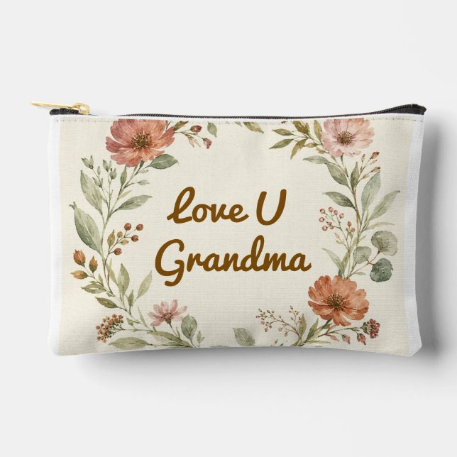 Personalised Grandma Custom Floral Wreath Gift Accessory Pouch (Front)
