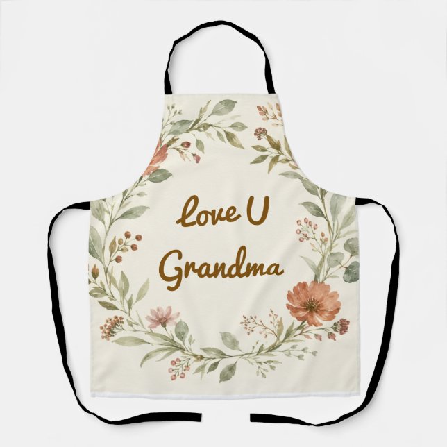 Personalised Grandma Custom Floral Wreath Gift Apron (Front)