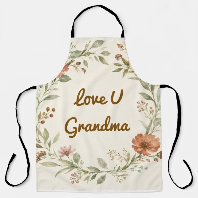 Personalised Grandma Custom Floral Wreath Gift Apron (Front)