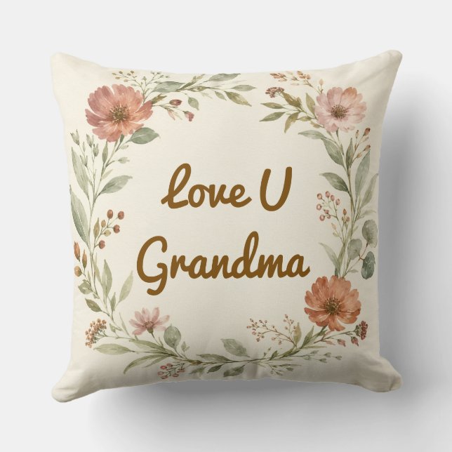 Personalised Grandma Custom Floral Wreath Gift Cushion (Back)