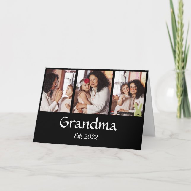 Personalised Grandma Established 3-Photo Collage Card (Front)