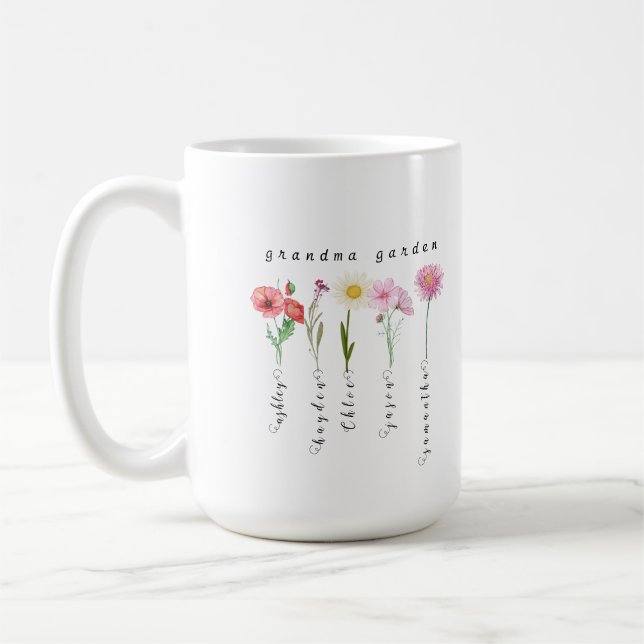 Personalised grandma garden birth flowers  coffee mug (Left)
