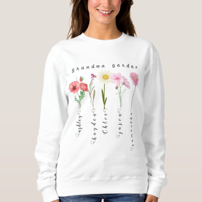 Personalised grandma garden birth flowers T-Shirt Sweatshirt (Front)