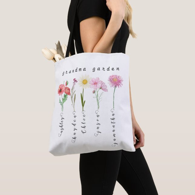 Personalised grandma garden birth flowers  tote bag (Close Up)