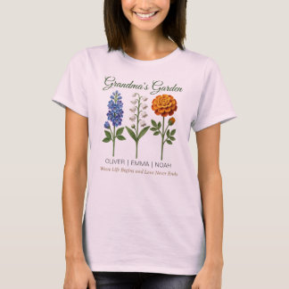 Personalised Grandma Gift Crochet Birth Flowers T-Shirt