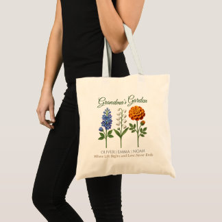 Personalised Grandma Gift Crochet Birth Flowers Tote Bag