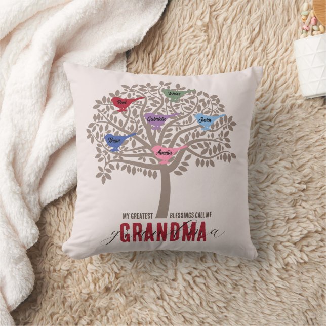 Personalised Grandma Mother's Day Gift 6 birds Cushion (Blanket)