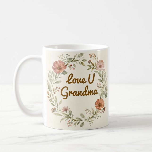 Personalised Grandma Mug Custom Floral Wreath Gift (Left)