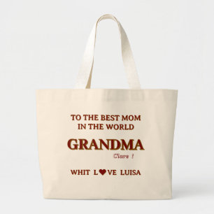 Personalised Grandma Mum Mummy Script  Large Tote Bag
