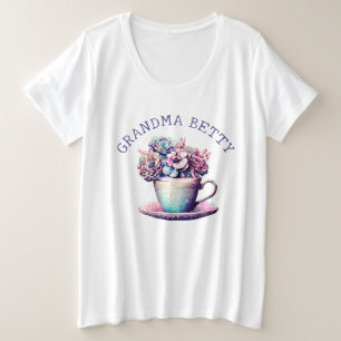 Personalised Grandma Name   Pretty Floral Plus Size T-Shirt