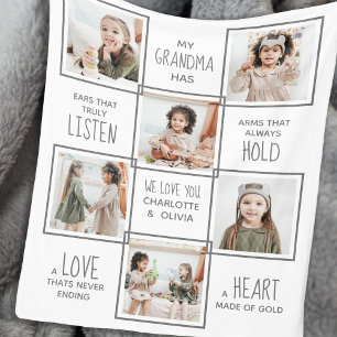 Personalised Grandma Photo Collage Grandmother Fleece Blanket