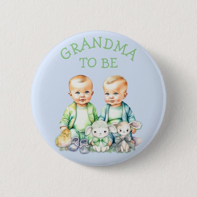 Personalised Grandma to be Twins Baby Shower   6 Cm Round Badge (Front)