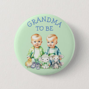 Personalised Grandma to be Twins Baby Shower   6 Cm Round Badge