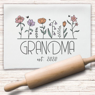 Personalised Grandma Wildflowers Tea Towel